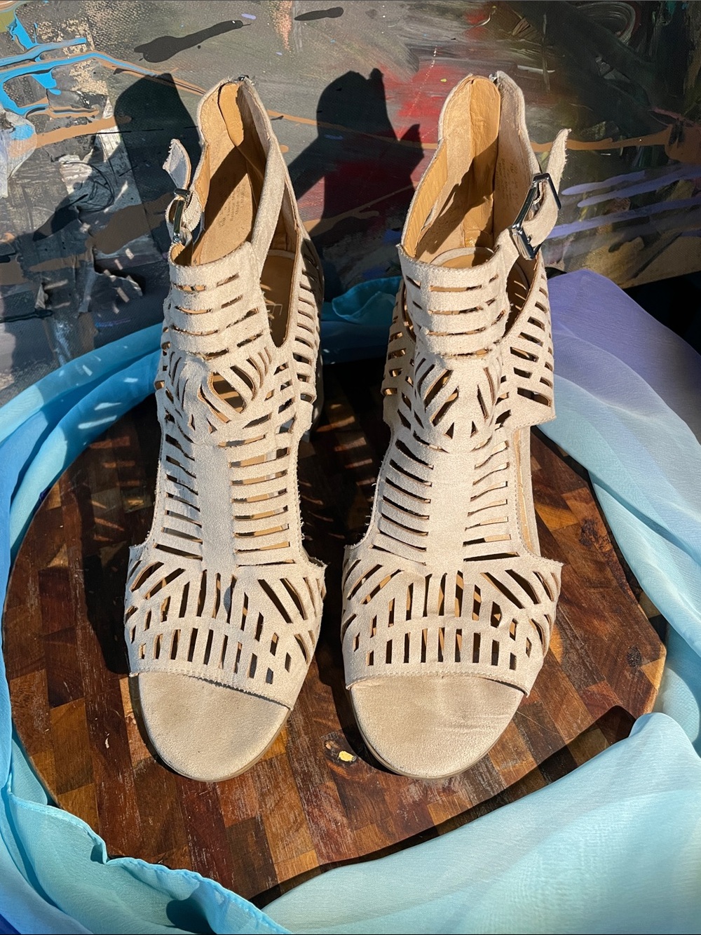 Franco Sarto Beige Cutout High Heel Sandals Great Shoes sz 11